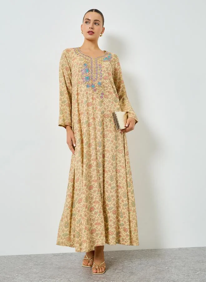 Maxim Creation Multi All-Over Print Embroidered A-Line Jalabiya for Women | Best Price UAE